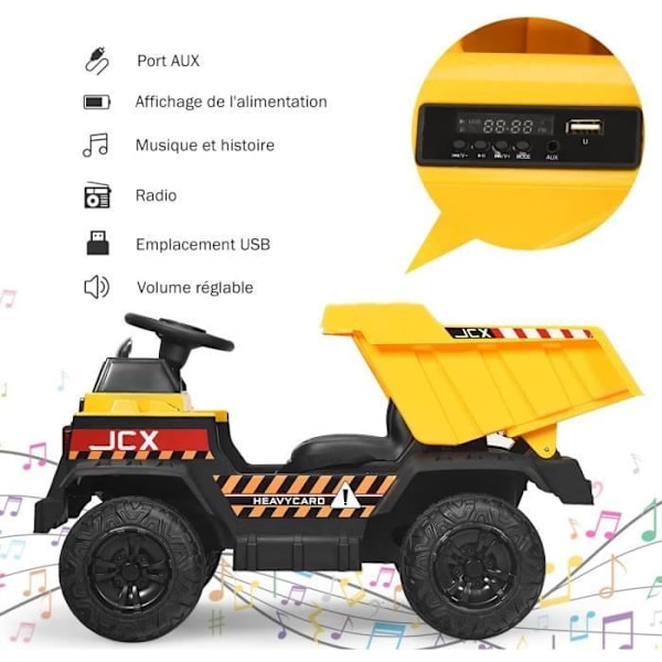 COSTWAY sähköauton kippiauto 12 V:n akulla lapsille Max nopeus: 5 km/h, kaukosäädin, valo- ja äänitoiminnot