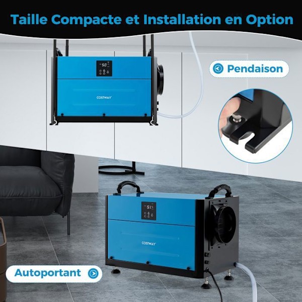 Ammattilaiskäyttöinen COSTWAY-73,5 L/Päivä-3 Tilaa-24 H Ajastin-Viivästetty Käynnistys-Jopa 100 m²-Auto Jäätymisestä Riippumaton-Sininen
