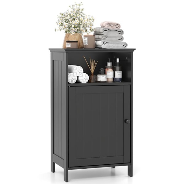 COSTWAY Badeværelse Med Skab med En Dør og Justerbar Hylde til Opbevaring 45 x 30 x 84 CM i Træ til Hjem, Stue, Sort Svart
