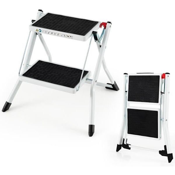 COSTWAY Trinstige 2 Brede trin Sammenklappelig Heavy Metal Stel Skridsikret pedal 50 x 49 x 45 cm Kapacitet 150 kg Sort + Hvid