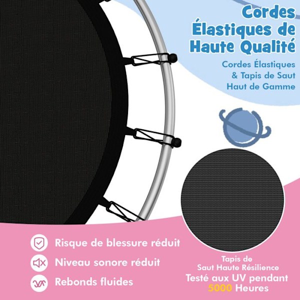 COSTWAY Have Trampoline til Børn Ø165CM, med Sikkerhedsnet, Fjedersupport og Stålstruktur, Macaron