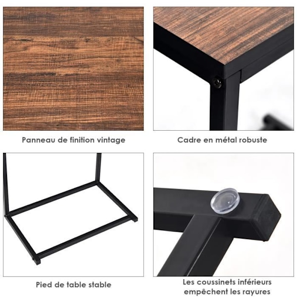 COSTWAY U-formet stue kaffesofa endebord - industriel stil MDF træ og metal 55x35x65CM Mörk bok