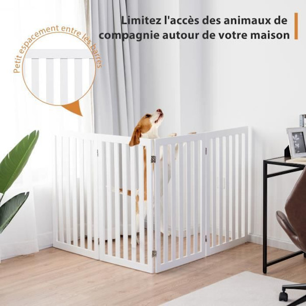 COSTWAY modulopbygget foldbar kæledyrslåge 4 paneler med 2 støttefødder 200x89CM Hundesikkerhedslåge Hvid