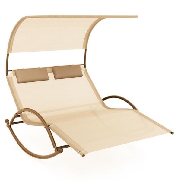 COSTWAY 2 Hengen Pihakeinu, Irrotettavat Päänuoret, 2 Hengen Aurinkopatja, Ergonominen Lepotuoli, Beige