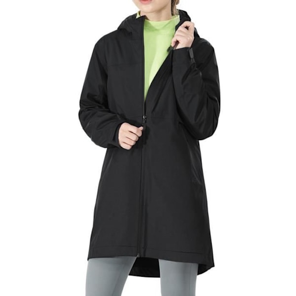 COSTWAY Trenchcoat til kvinder regnjakke med hætte, vandtæt vindtæt nylon udendørsjakke sort til rejser Svart S