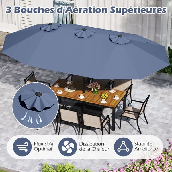 Parasol Double til Have 470x285cm Rektangulær - COSTWAY - Base og 2 Sandposer inkluderet - 12 Robuste Spidser - Terrasse - Blå