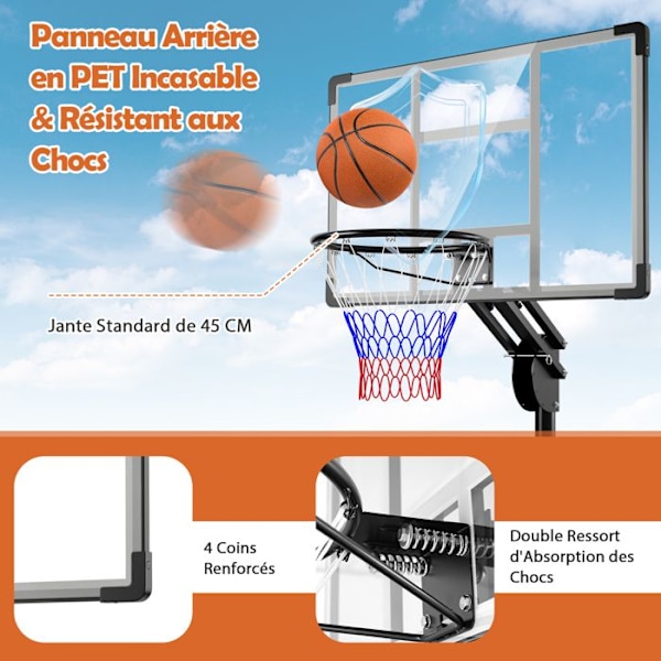 Fristående basketbåge 10 Höjd 149-305 cm COSTWAY-50KG väska-Obrytbar ryggbräda-2 hjul-Fyllbar bas