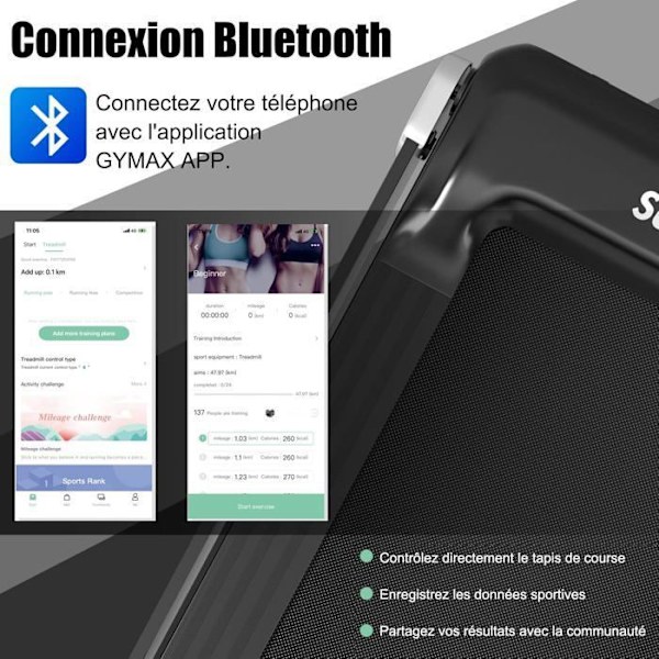COSTWAY Foldbart Løbebånd APP Kontrol 0,96-12 km/t Bluetooth 12 Programmer LED Display og Enhedsholder Sølv
