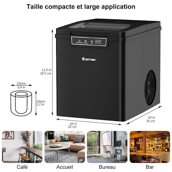 Kannettava COSTWAY jääpalakone 12 kg/24 h 9 jääkuutiota 8 minuutissa hälytysjärjestelmällä, 1,85 litran säiliö, LCD-näyttö 105 W