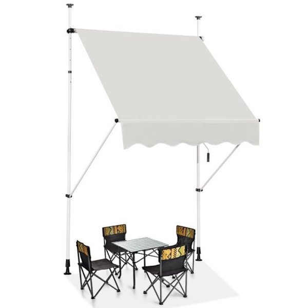 COSTWAY manuell infällbar markisgardin utan borrning 150x125CM-vinkel, justerbar höjd-metall och tyg-fönster, balkong, trädgård-beige Beige