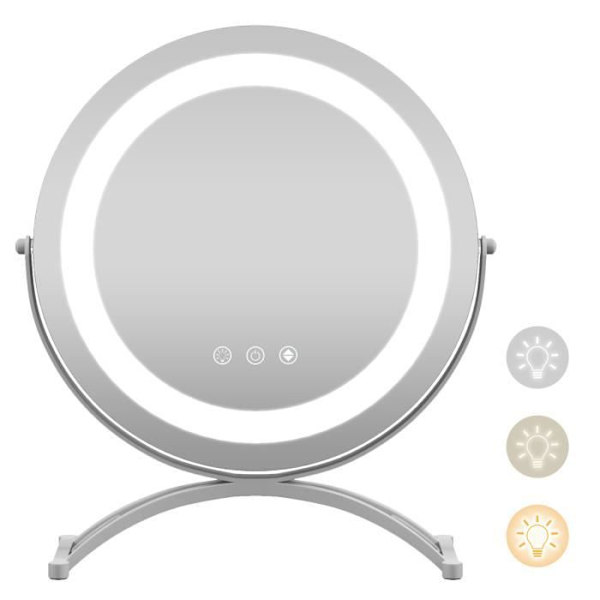 COSTWAY rundt makeupspejl 30CM - Justerbart LED-lys, berøringsskærm, 360° rotation, hukommelsesfunktion, metalstativ