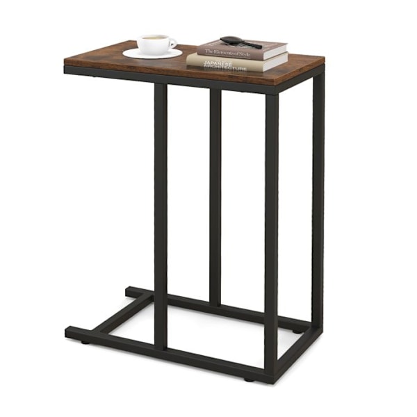 COSTWAY 'C'-format sidobord för soffa och säng, 45,5 x 25,5 x 64 cm, metallstomme för vardagsrum, sovrum, brun