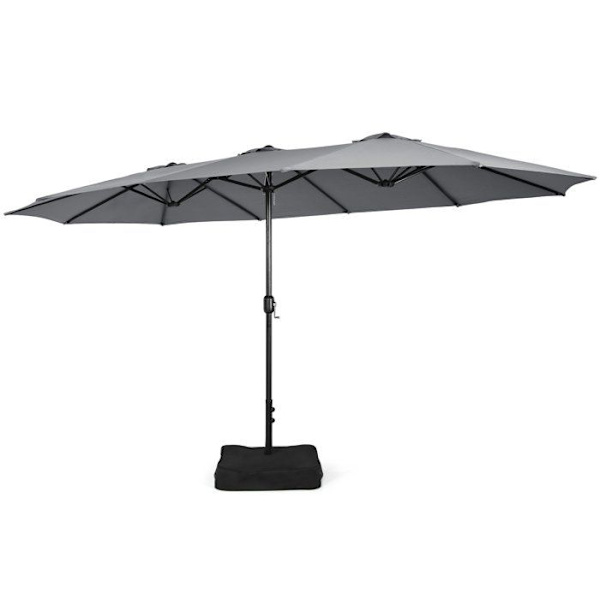 Parasol Dobbelt Have XXL COSTWAY - 12 Ribber - 3 Ventiler - Base Inkluderet - Grå Grå
