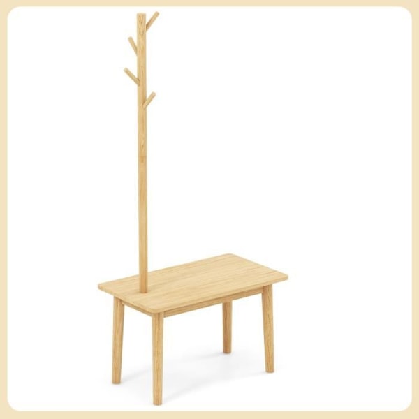 COSTWAY Fristående klädhängare med skobänk, enkel montering, för kläder, vardagsrum, sovrum, naturlig Naturlig