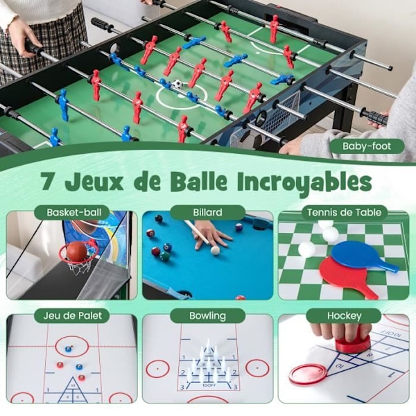 COSTWAY Monipelipöytä 15 in 1-Koripallo-Jalkapallo-Biljardi-Jääkiekko-Keilailu-Ping-pong-Shuffleboard-Lisävarusteet-123 x 105 x 90,5 cm Flerfärgad