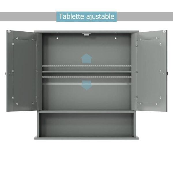 COSTWAY Badeværelsesskab med spejlopbevaringsenhed med 3 hylder og 2 låger 56,5 x 13 x 58,5 CM Grå Grå