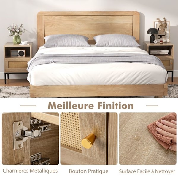 COSTWAY Sengebord med opbevaring – Åbent rum – Rattan dekorationsdørskab – Bohemian Effect – 40 x 40 x 57 cm Naturlig