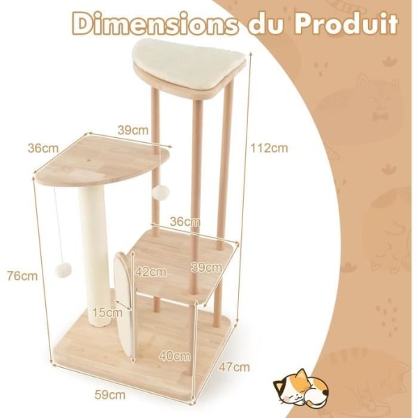 COSTWAY Kattetræ på flere niveauer, Kradsestolper, Top Aborre, Platforme, Modern Cat Activity Center Naturlig