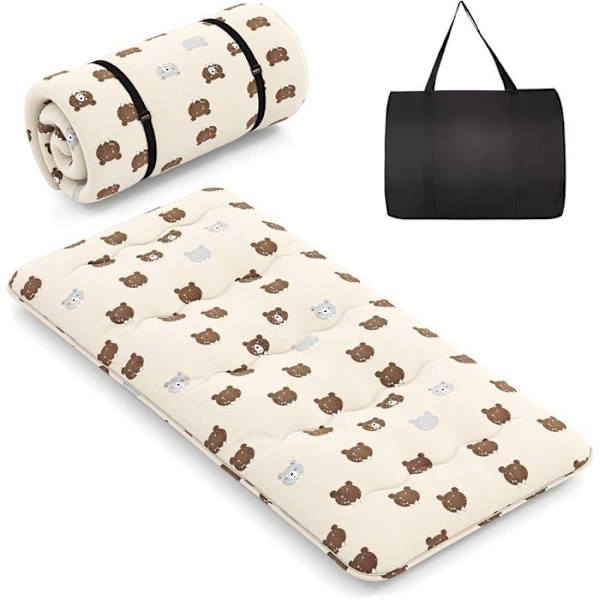 COSTWAY Japanilainen futonpatja 90x200cm - Irrotettava päällinen, Taitettava lattiapatja - Koti, Matkailuauto, Asuntola - Ruskea karhu Brun björn