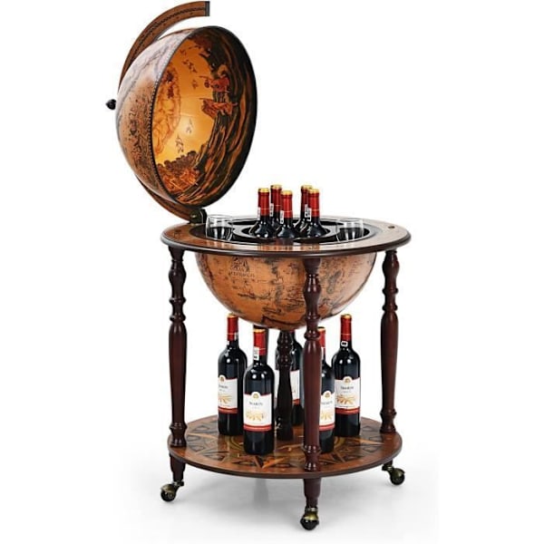 COSTWAY Bar Globe marin kartografi från 1500-talet, med 4 hjul och retrostil, för vardagsrum, bar, vinkällare, brun