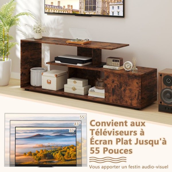COSTWAY 55" 3-lags tv-stativ, 1 dør og åben hylde, underholdningscenter, til stue, soveværelse, brun