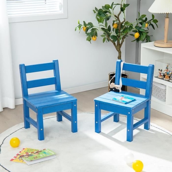 COSTWAY Sæt med 2 PE plast børnestole - 34 x 33 x 57 cm (L x B x H) Blå Blå