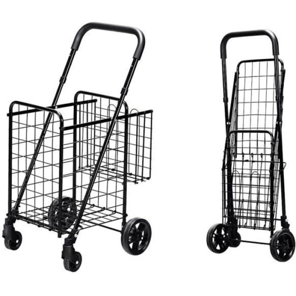 COSTWAY hopfällbar shoppingvagn - 4 hjul - 2 korgar (48L + 10L), stål - Max belastning: 20 KG - Varukorg-svart