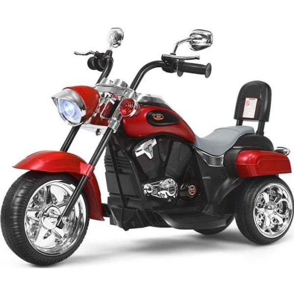 COSTWAY 6V elektrisk motorcykel för barnskoter med 3 hjul ljus- och ljudeffekt, 3 km/h Max, ålder 3+ Chopper Style Röd