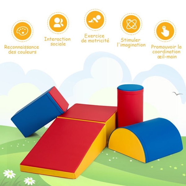 COSYWAY 5 st Large XL Foam Motor Skills Moduler Programvarubaserade byggstenar med skydd för barn 9 månader till 3 år Gult, blått och rött