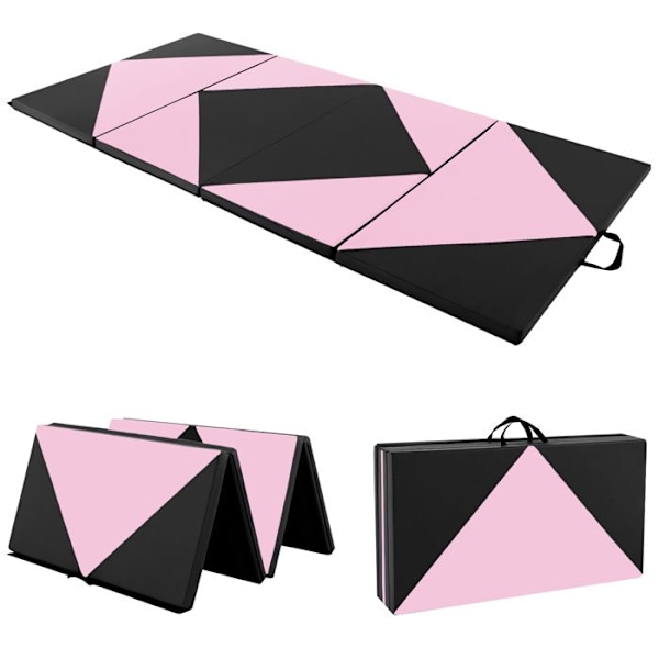COSTWAY Kuntosali Matto taitettava 240 x 117 x 5 cm 4 Kertaa Irrotettava PU-nahkakuori tarrakiinnityksillä Vaaleanpunainen
