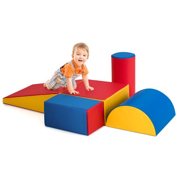 COSYWAY 5 st Large XL Foam Motor Skills Moduler Programvarubaserade byggstenar med skydd för barn 9 månader till 3 år Gult, blått och rött