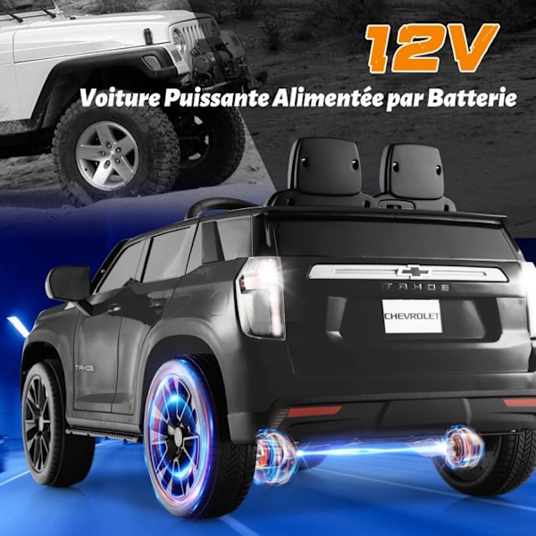 COSTWAY Chevrolet Elbil 12V/7 Ah til børn, 2,4G Fjernbetjening, 2 Motor, LED, Horn, MP3, 3-6 År, 25 kg, Sort