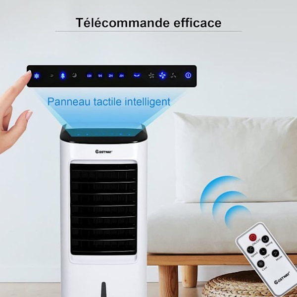 COSTWAY mobilt klimaanlæg 7L 4 i 1-luftkøler-65W fjernbetjening-7,5H timer-3 tilstande/hastigheder-LED-skærm-27x30x74 cm Vit
