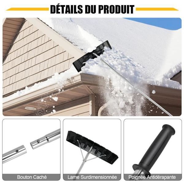 COSTWAY snöskyffel för tak Justerbar utdragbar 1,48-6,08 M aluminium med bladbredd 40 cm halkfria fordon