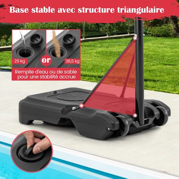COSTWAY børnebasketballbøjle-Justerbar Højde 115 til 135cm-2 Mobile hjul-Anti-rive Net-Added Base 38,5 kg Sand