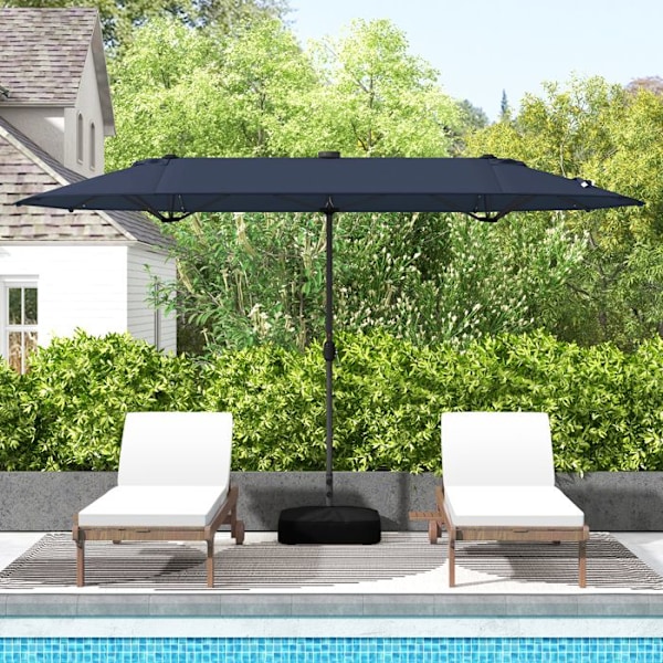 Parasol Double de Jardin XXL 400 x 200 x 240 cm - COSTWAY - 36 LED Lys - Base Inkluderet - 12 Spidser - Rektangulær Blå