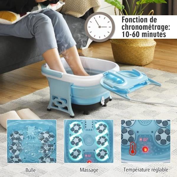COSTWAY Foldbart Thalasso Balneoterapi fodbad med fjernbetjening 10-60min Timer 36-48? med boblemassage, vibration