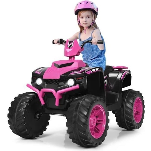 COSTWAY Sähkökäyttöinen Quad 12V Lapsille, Valolla, Musiikilla ja Tarinoilla, 104x67x74 cm, Erilaisille Maastoille, 3-7 V, Vaaleanpunainen Rosa