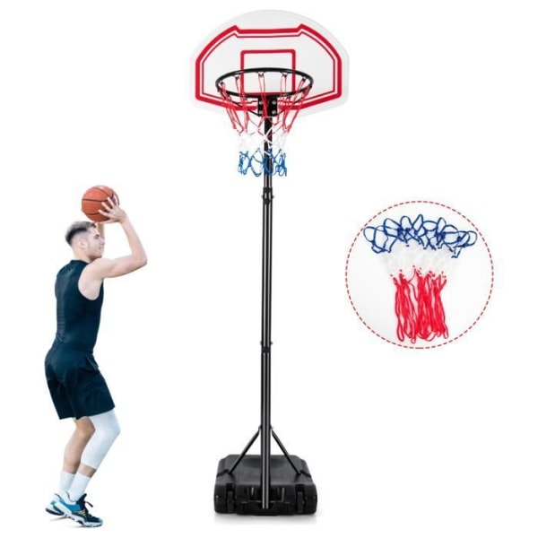 COSTWAY stående basketbåge Justerbar höjd 158-210 cm med nät, fyllbar bas, 2 integrerade hjul, bakpanel