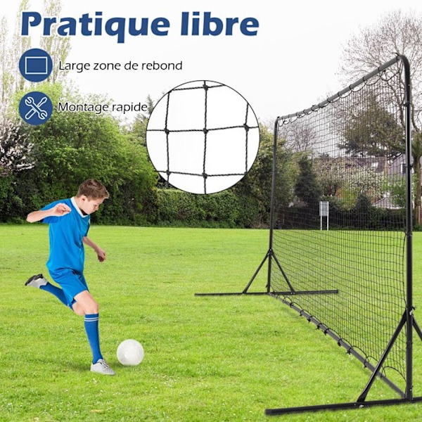 COSTWAY Rebound-nät för fotboll för barn - 372,5 x 182,5 cm - PE-nät - Bärväska - Fotbollsträning i metall - Svart