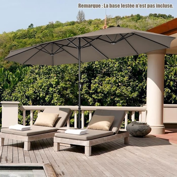 Dobbelt Haveparasol - COSTWAY - 470x280x245cm - Polyesterstof - Stålmanivel - Brun kastanj