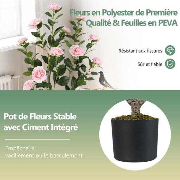 Konstgjord Kamelia Träd 90 cm - COSTWAY - Blommande Konstväxt i En Kruka, Rosa för Vardagsrum, Kontor