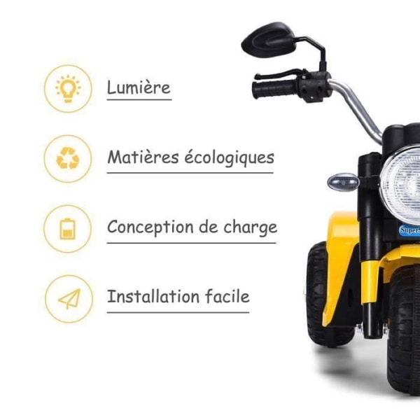 COSTWAY 6V elmotorcykel för barn 3-hjulig 3-4km/h skoter med strålkastare och horn för 3-8 år Max. 20 kg gul