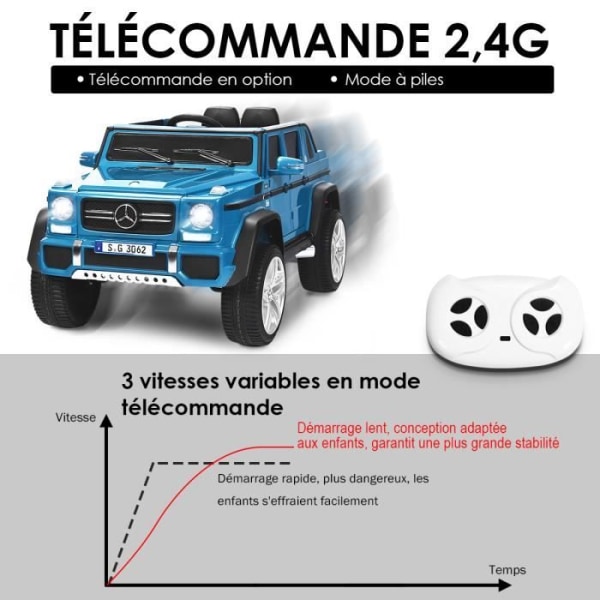 COSTWAY 12V elbil för barn Benz G650-S med LED-lampor, AUX-port, föräldrafjärrkontroll 3-8 år blå