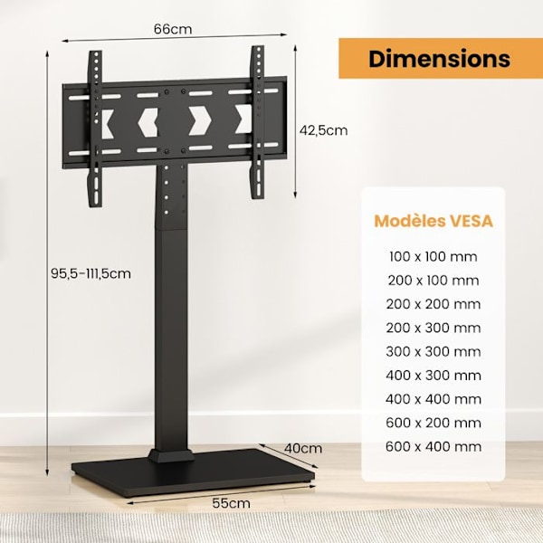 COSTWAY Stöd för TV på Mobil Ställning för TV-apparater 32" till 70", Höjdjusterbart TV-stativ med Extra Stort Stöd, 600 x 400 mm