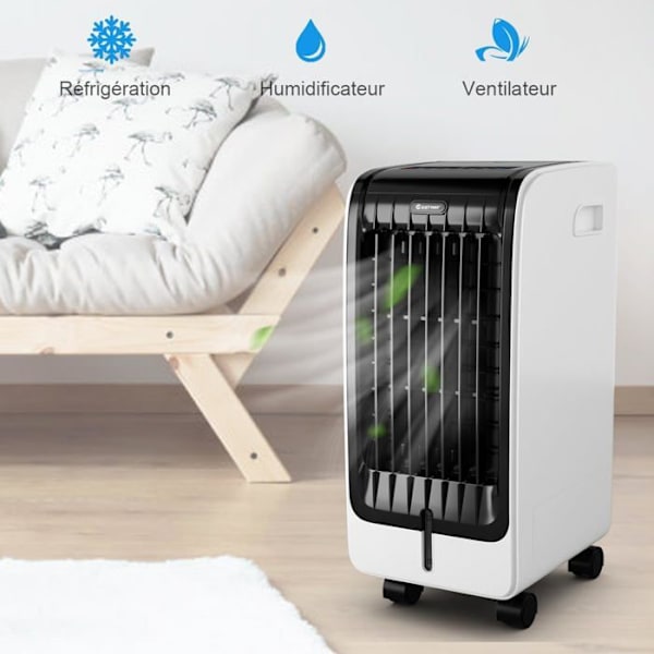COSTWAY 6L 4 i 1 luftfrisker-mobil klimaanlæg, 75W blæser-fjernbetjening-8H timer-3 hastigheder-32x25x57 cm-LCD-skærm Vit
