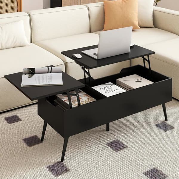 COSTWAY Justerbart Sofabord 40-53,5 cm, 2 Skjul Compartimenter, Metalben, Sort Sofabord Sort