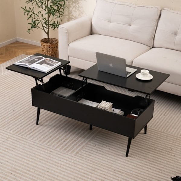 COSTWAY Justerbart Sofabord 40-53,5 cm, 2 Skjul Compartimenter, Metalben, Sort Sofabord Svart