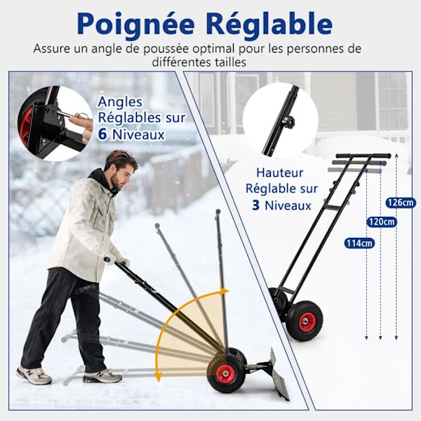 COSTWAY Metal sneskovl 91,5 cm - Tovejs vippeblad - Højde og vinkel justerbart håndtag - 2 skridsikre hjul