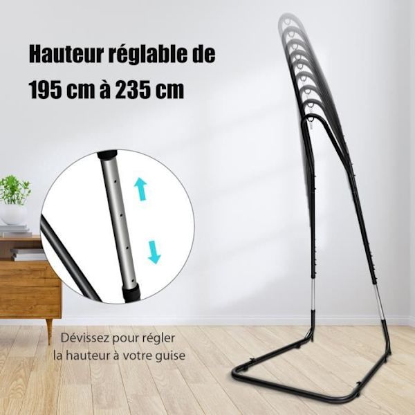 COSTWAY riipputuolin tuki 195-235 cm teräksinen riippumattotuki turvakoukulla, liukumattomat jalat ilman riippumattoa